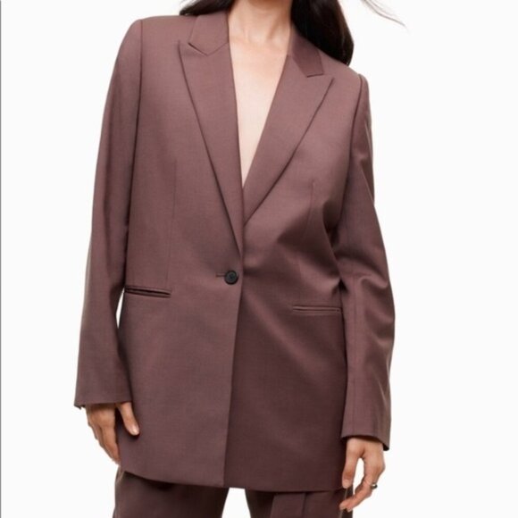 Aritzia Wilfred Belcastel Blazer Jacket Oversized Shoulder Pads Tailored Brown - Picture 5 of 15